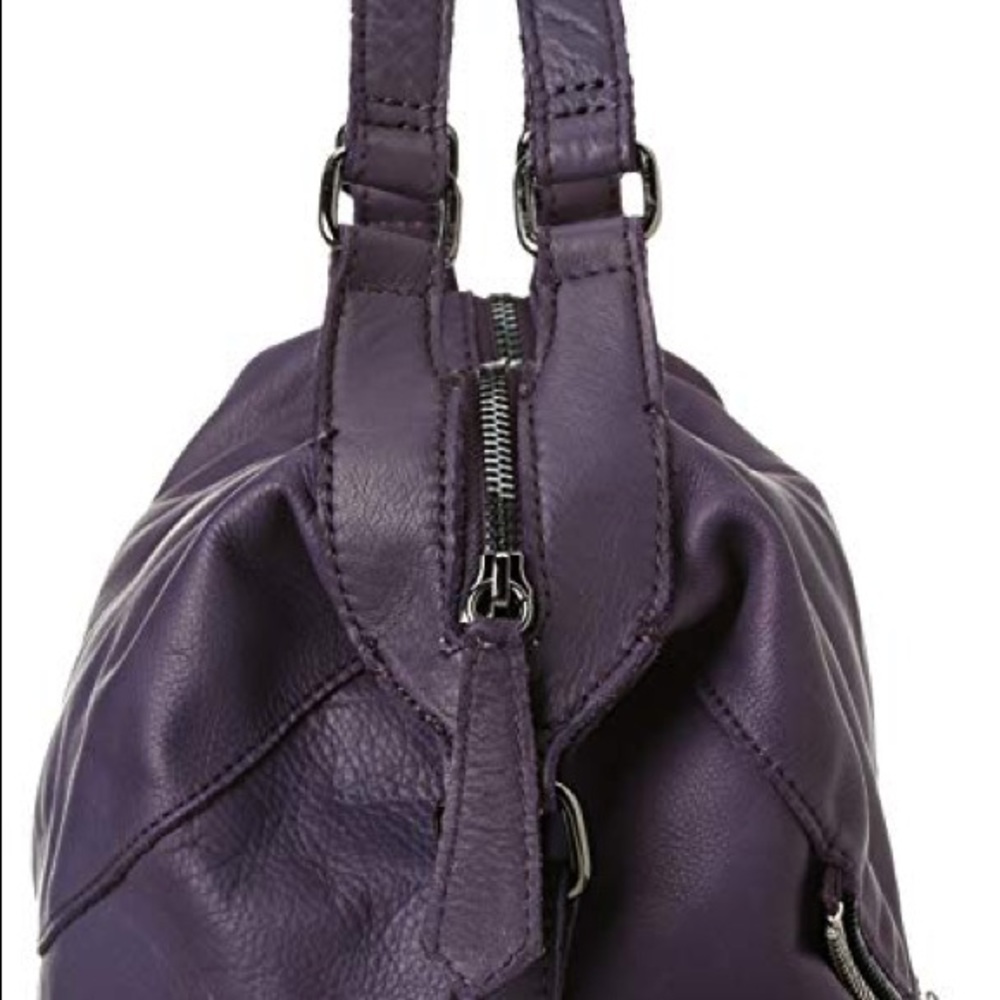 Linea Pelle purple leather handbag 13”x16x3 - Picture 3 of 5